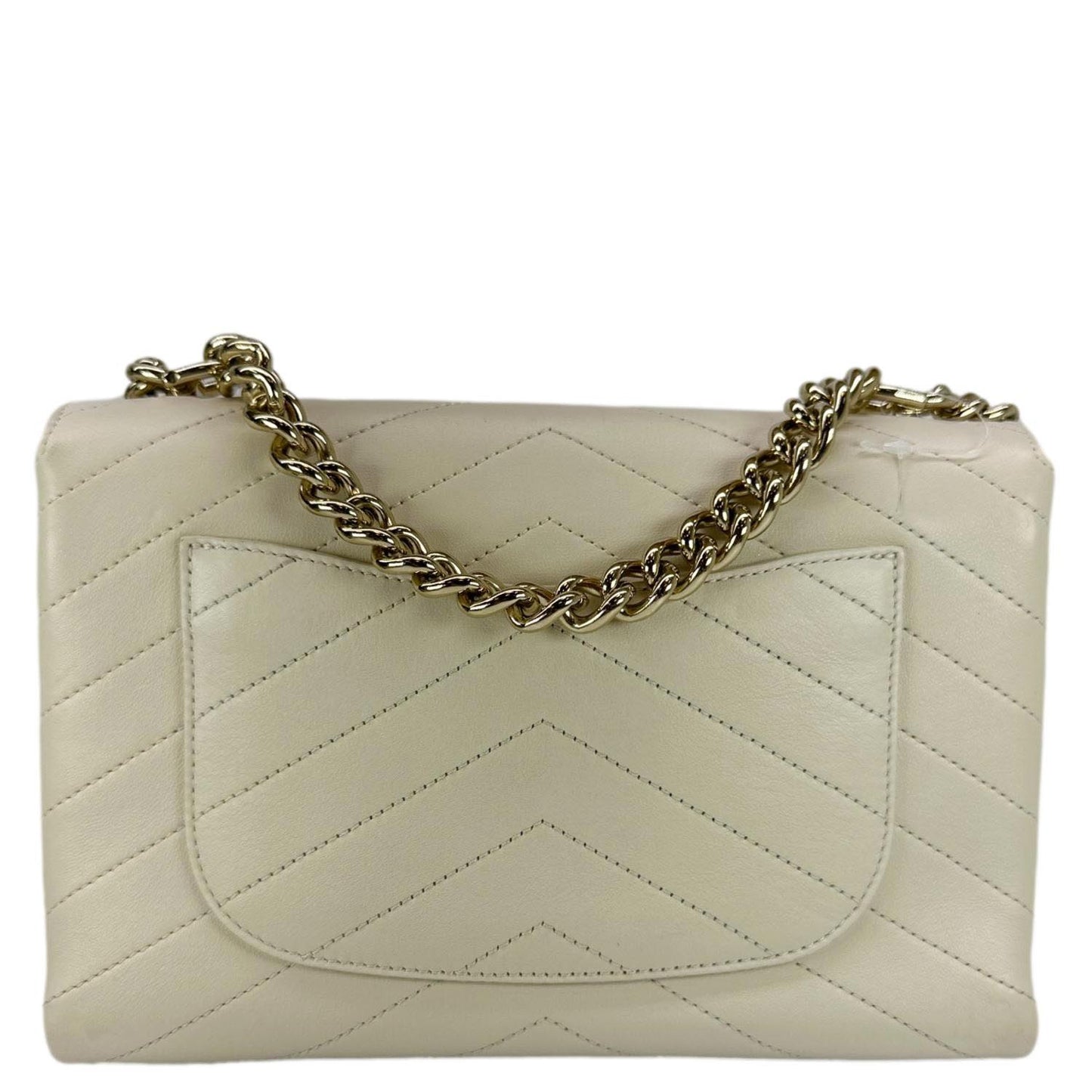 CHANEL Coco Flap Chevron Stitched Leather Shoulder Bag Beige