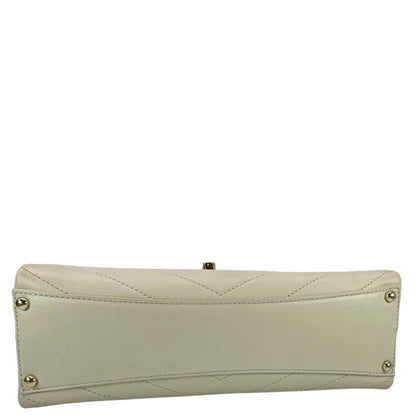 CHANEL Coco Flap Chevron Stitched Leather Shoulder Bag Beige