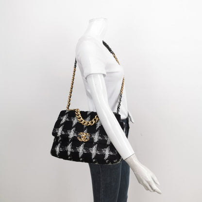 Chanel 19 Bag 2021 Medium Black White Checkered Tweed Bag