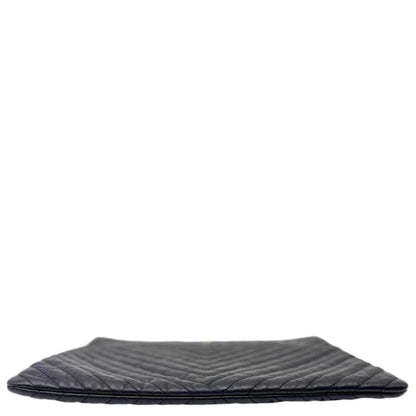 CHANEL O Clutch Chevron Leather Clutch Bag Black