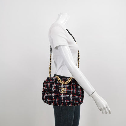 Chanel 19 Bag 2021 Small Tricolor Black Checkered Tweed Bag
