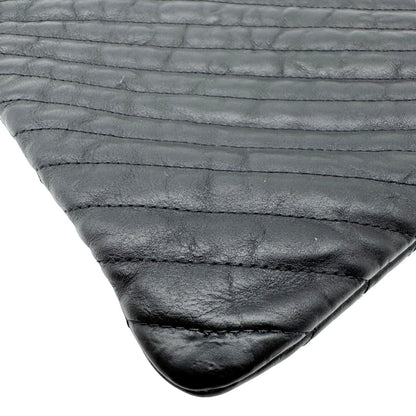 CHANEL O Clutch Chevron Leather Clutch Bag Black