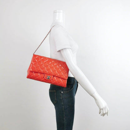 Chanel Shoulder Bag Large Orange Patent Leather