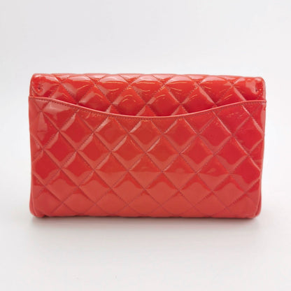 Chanel Shoulder Bag Large Orange Patent Leather