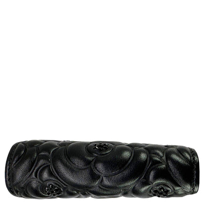 CHANEL Camellia Embossed Lambskin Leather Wallet Black