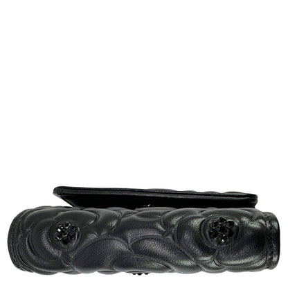 CHANEL Camellia Embossed Lambskin Leather Wallet Black