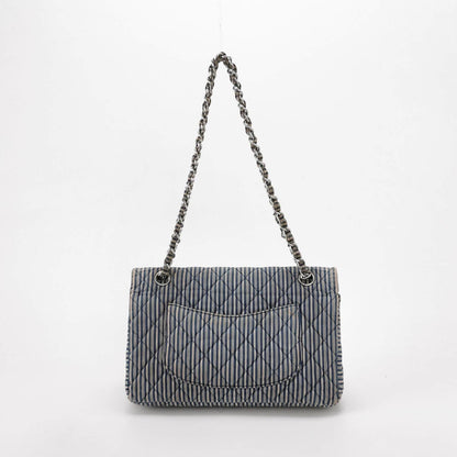 Chanel Classic Flap 2008 Medium Blue Canvas Stripes
