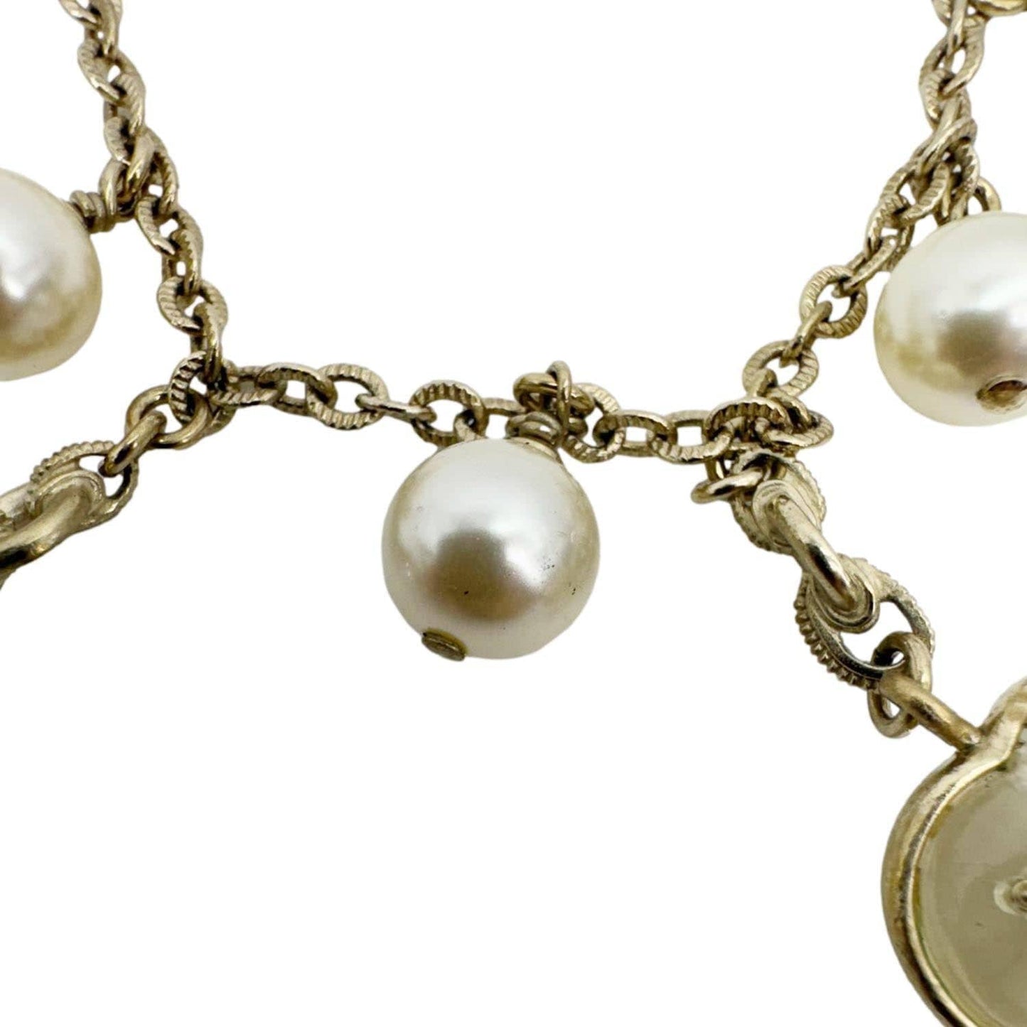 CHANEL Crystal Pearl Heart CC Charm Bracelet Off White