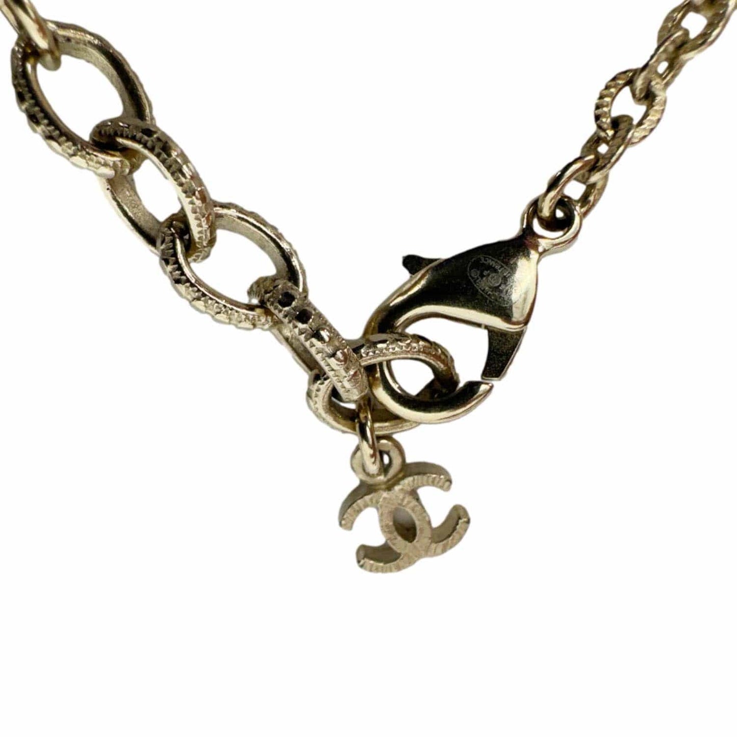 CHANEL Crystal Pearl Heart CC Charm Bracelet Off White