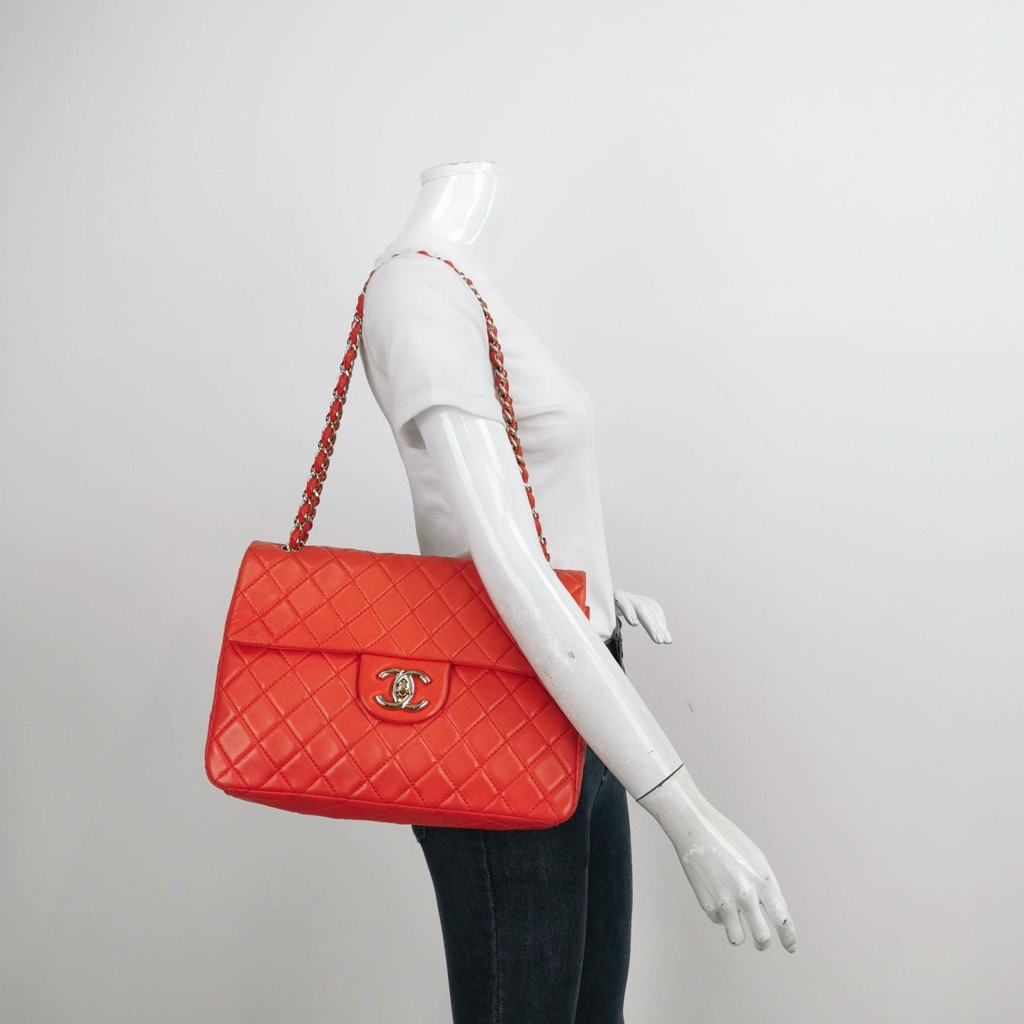 Chanel Classic Flap Maxi Orange Leather Giant CC Logo