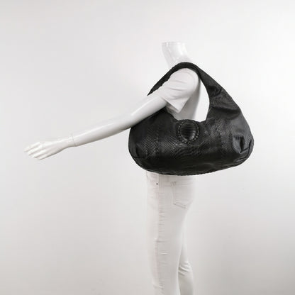 Bottega Veneta Belly Hobo Snake-Skin Leather Black 50cm