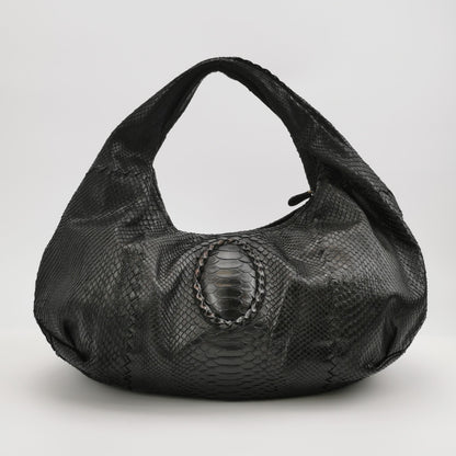 Bottega Veneta Belly Hobo Snake-Skin Leather Black 50cm