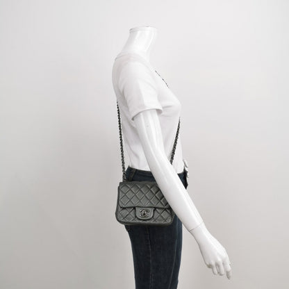 Chanel Classic Flap Square 2014 Metallic Grey Lambskin Leather Bag