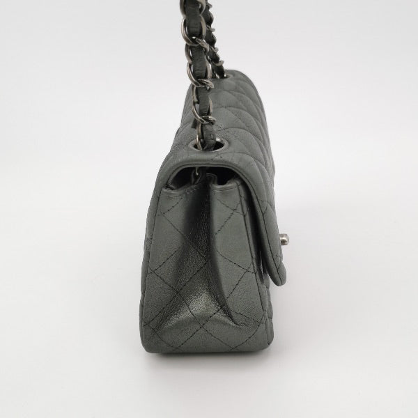 Chanel Classic Flap Square 2014 Metallic Grey Lambskin Leather Bag