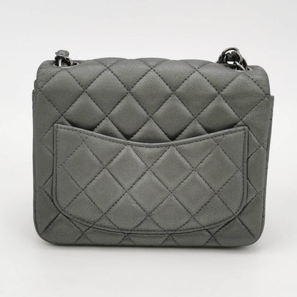 Chanel Classic Flap Square 2014 Metallic Grey Lambskin Leather Bag