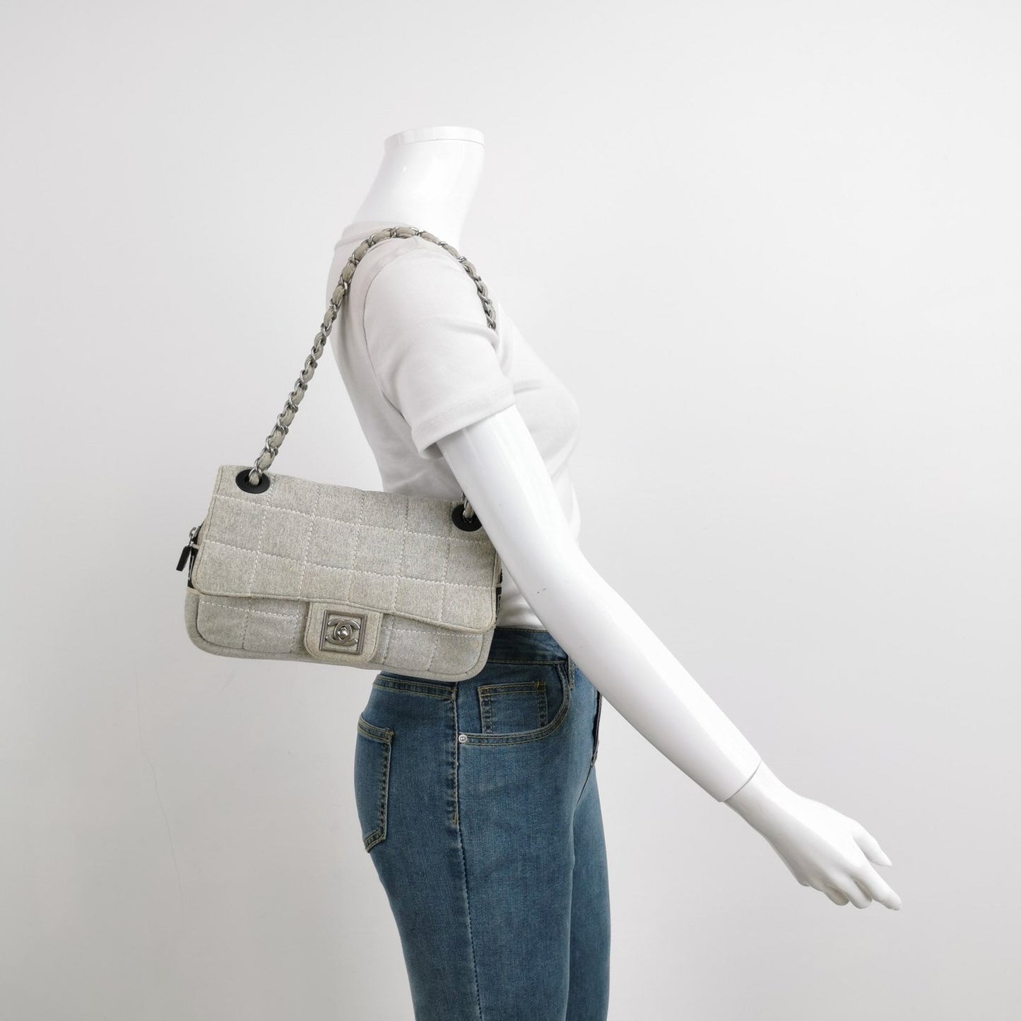 Chanel Classic Flap 2005 Medium Grey Cloth