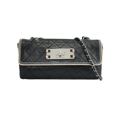 Chanel East West Mademoiselle Flap Bag 2008 Medium Black Leather Shoulder Bag