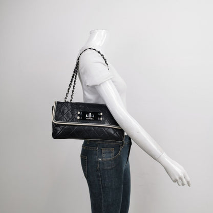Chanel East West Mademoiselle Flap Bag 2008 Medium Black Leather Shoulder Bag