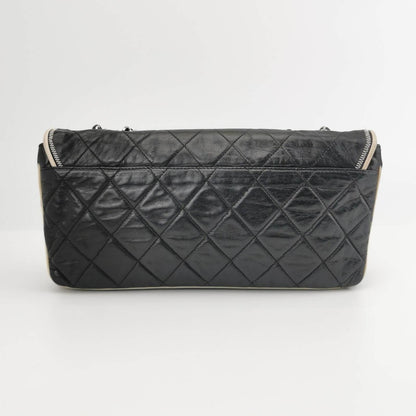 Chanel East West Mademoiselle Flap Bag 2008 Medium Black Leather Shoulder Bag