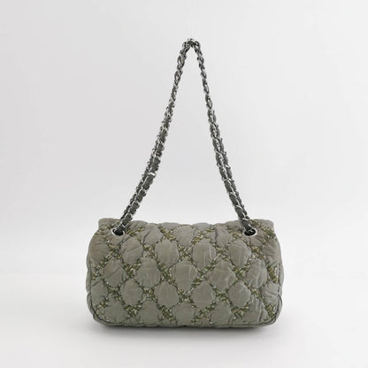 Chanel 2011 Paris-Byzance Tweed On Stitch Nylon Quilted Flap Bag Grey