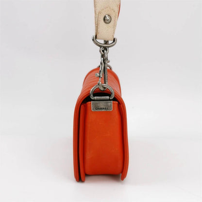 Chanel Le Boy 2012 Medium Orange Lambskin Leather Bag