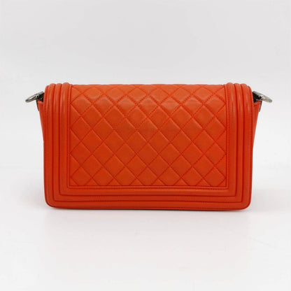 Chanel Le Boy 2012 Medium Orange Lambskin Leather Bag
