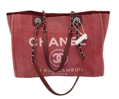 CHANEL Hot Pink Canvas Deauville Medium Tote Bag