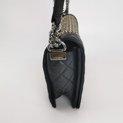 Chanel Le Boy 2014 Large Black Woven Reverso Calfskin Leather Flap Bag