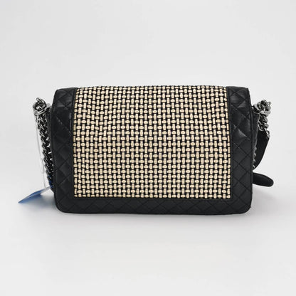 Chanel Le Boy 2014 Large Black Woven Reverso Calfskin Leather Flap Bag