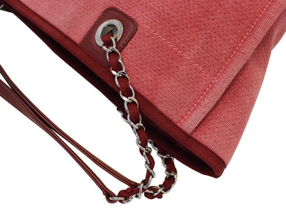 CHANEL Hot Pink Canvas Deauville Medium Tote Bag