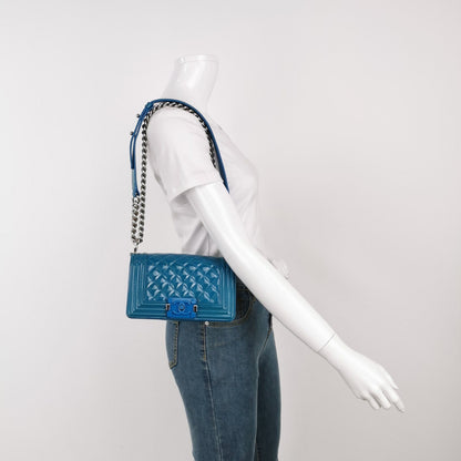 Chanel Le Boy 2014 Small Blue Patent Leather Bag