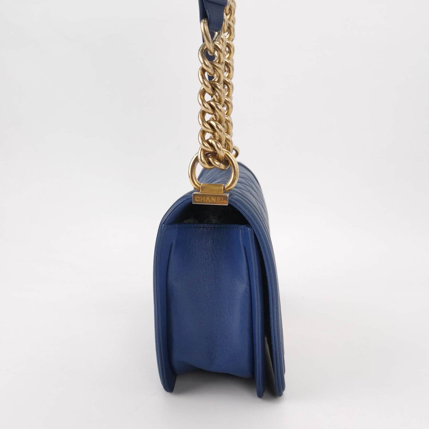 Chanel Le Boy 2016 Medium Blue Lambskin Leather Bag