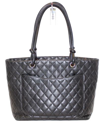 CHANEL Black CalfSkin Leather Large Cambon Tote Bag