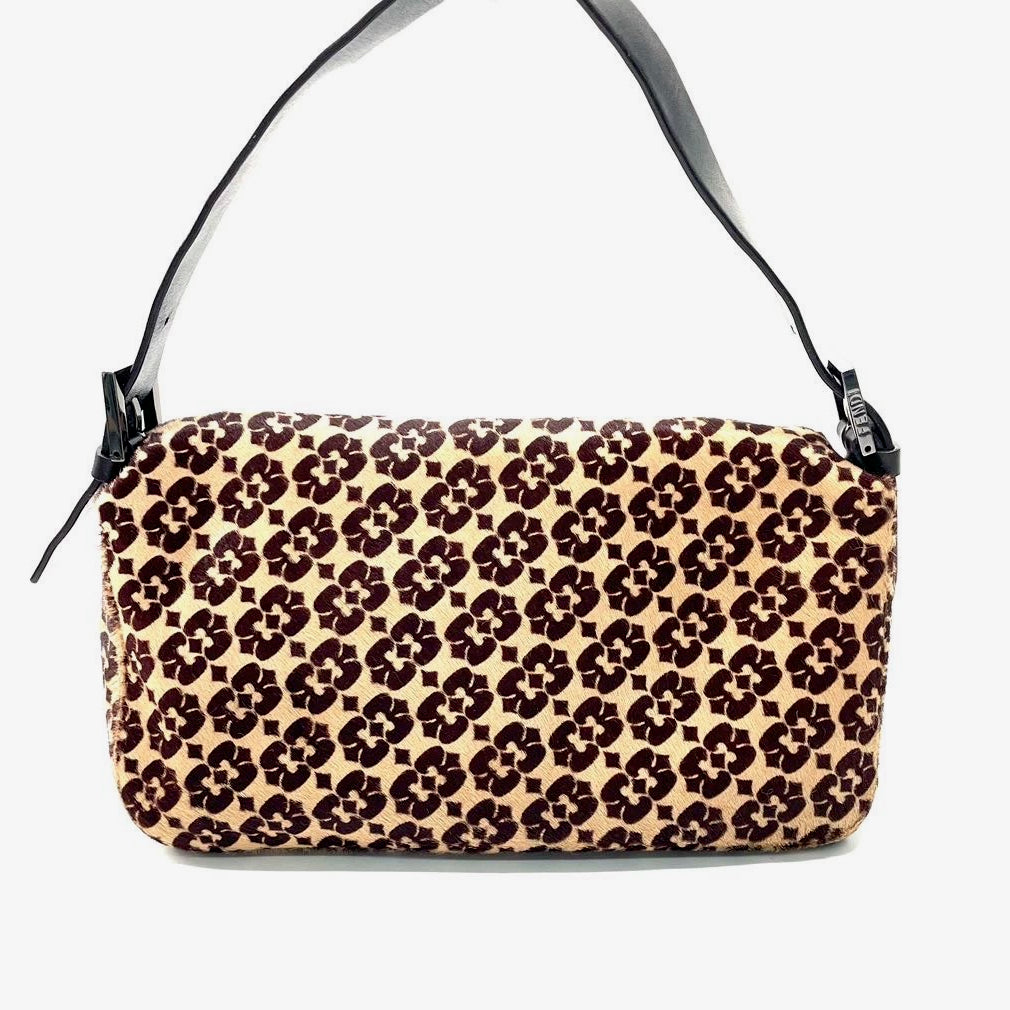 Fendi Baguette Vintage Ponyhair Double Flap Shoulder Bag