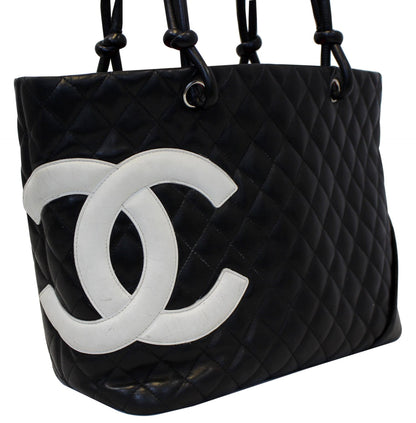 CHANEL Black CalfSkin Leather Large Cambon Tote Bag