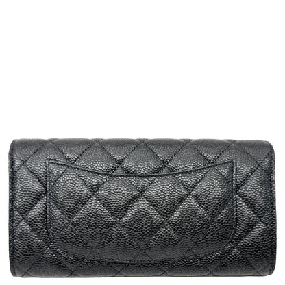 CHANEL Long Flap Caviar Quilted Leather Wallet Black