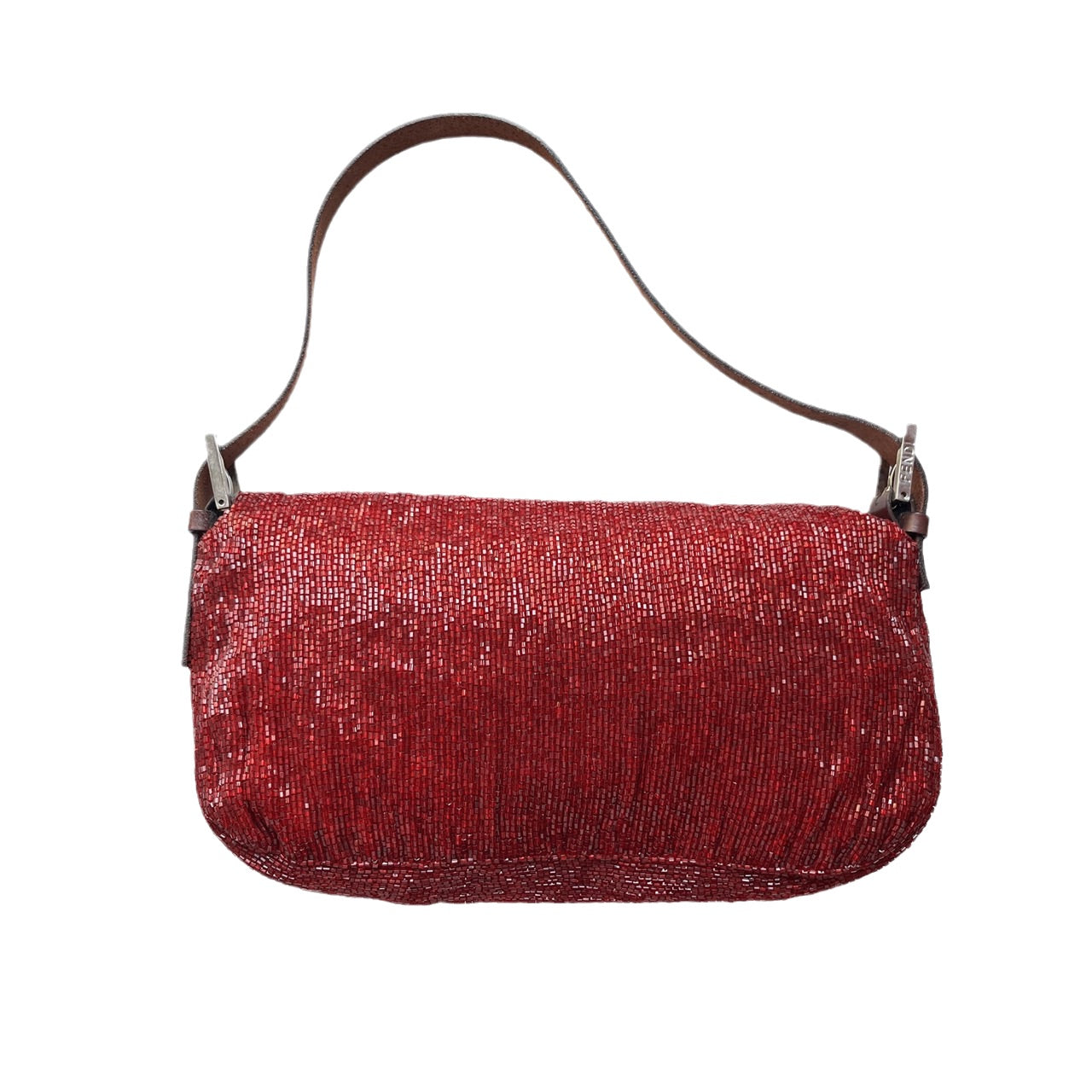 Fendi Baguette Red Glittering Beads Shoulder Bag