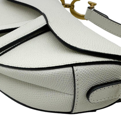 CHRISTIAN DIOR Saddle Leather Satchel Shoulder Bag Off White