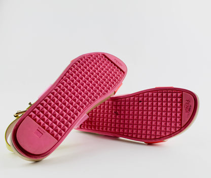FENDI TRICOLOR DOUBLE-BAND FLAT PATENT SANDAL SIZE 40