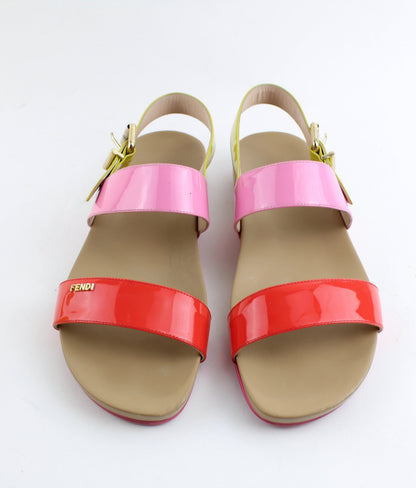 FENDI TRICOLOR DOUBLE-BAND FLAT PATENT SANDAL SIZE 40