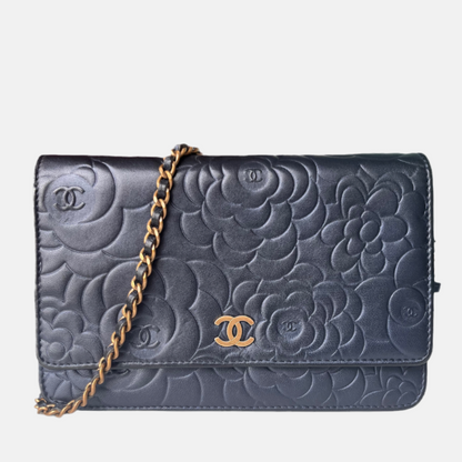 Chanel Wallet On Chains WOC Classic Navy Camelia Flower