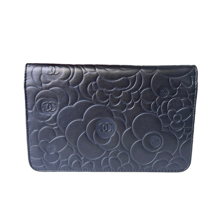 Chanel Wallet On Chains WOC Classic Navy Camelia Flower