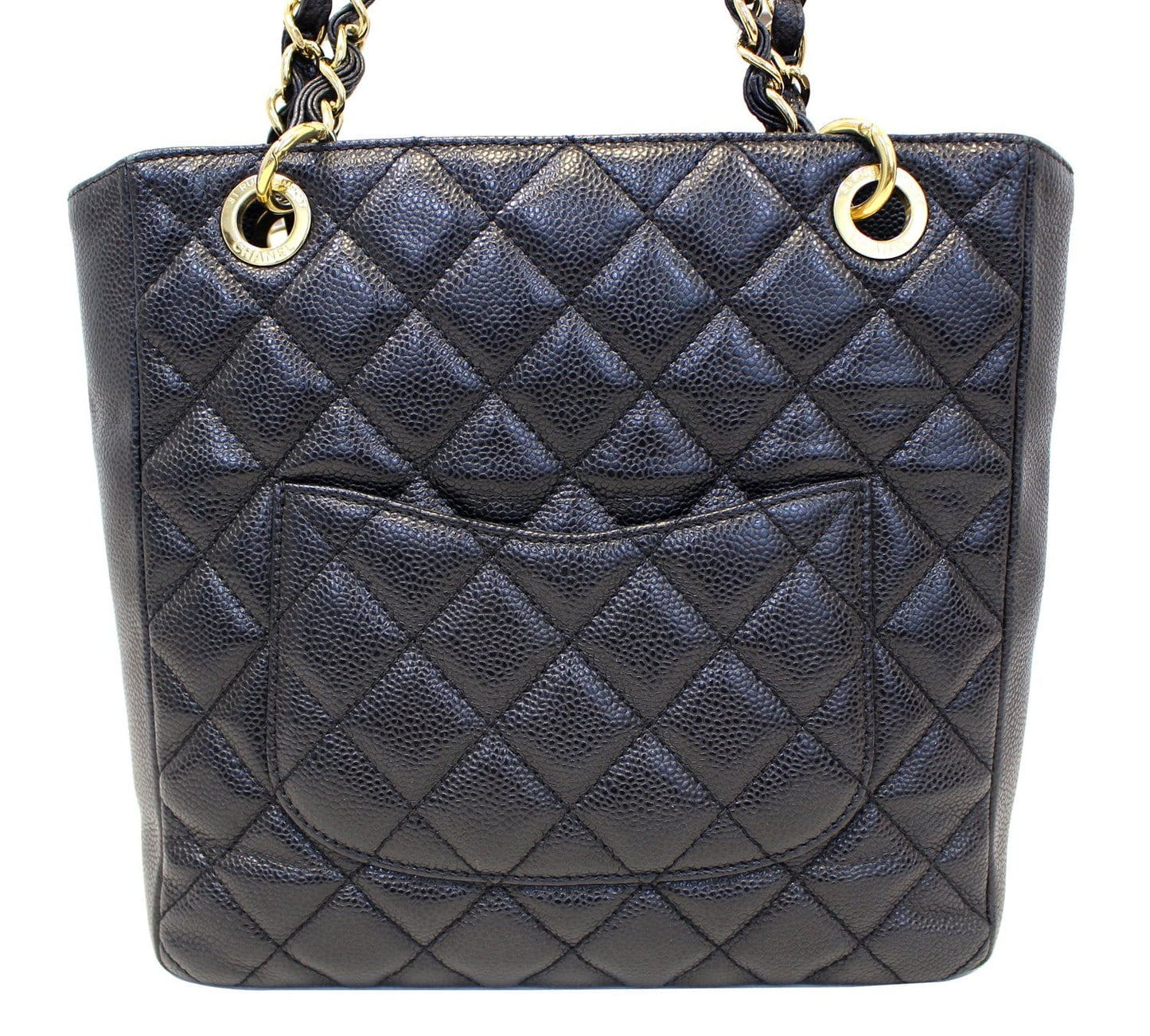 CHANEL Black Caviar Leather Petite Shopping Tote Bag
