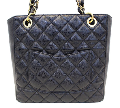 CHANEL Black Caviar Leather Petite Shopping Tote Bag