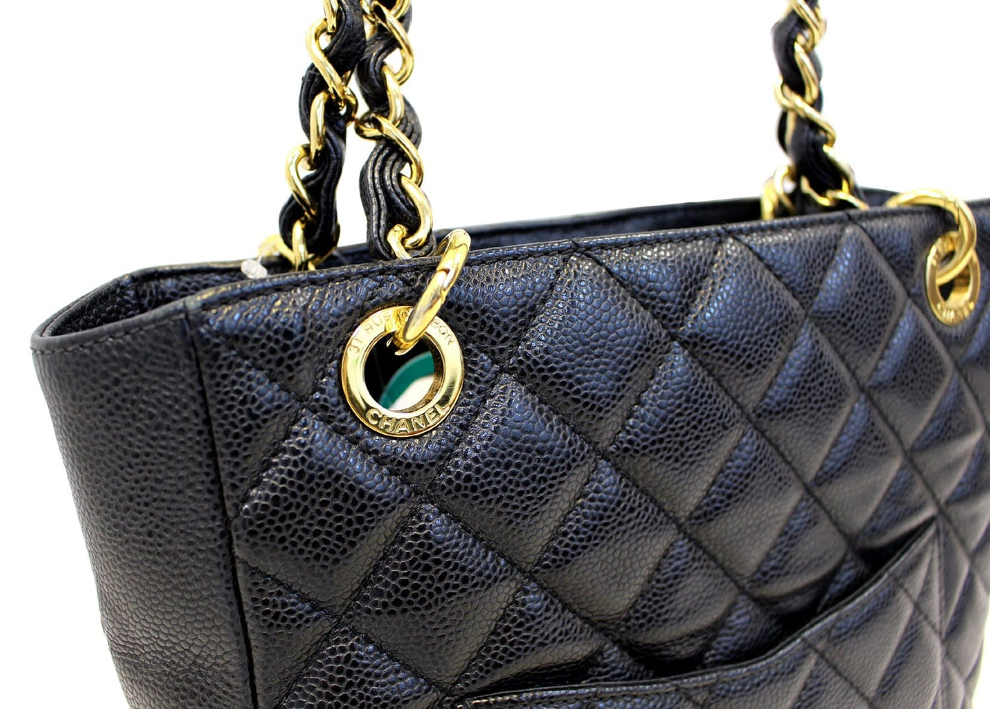 CHANEL Black Caviar Leather Petite Shopping Tote Bag