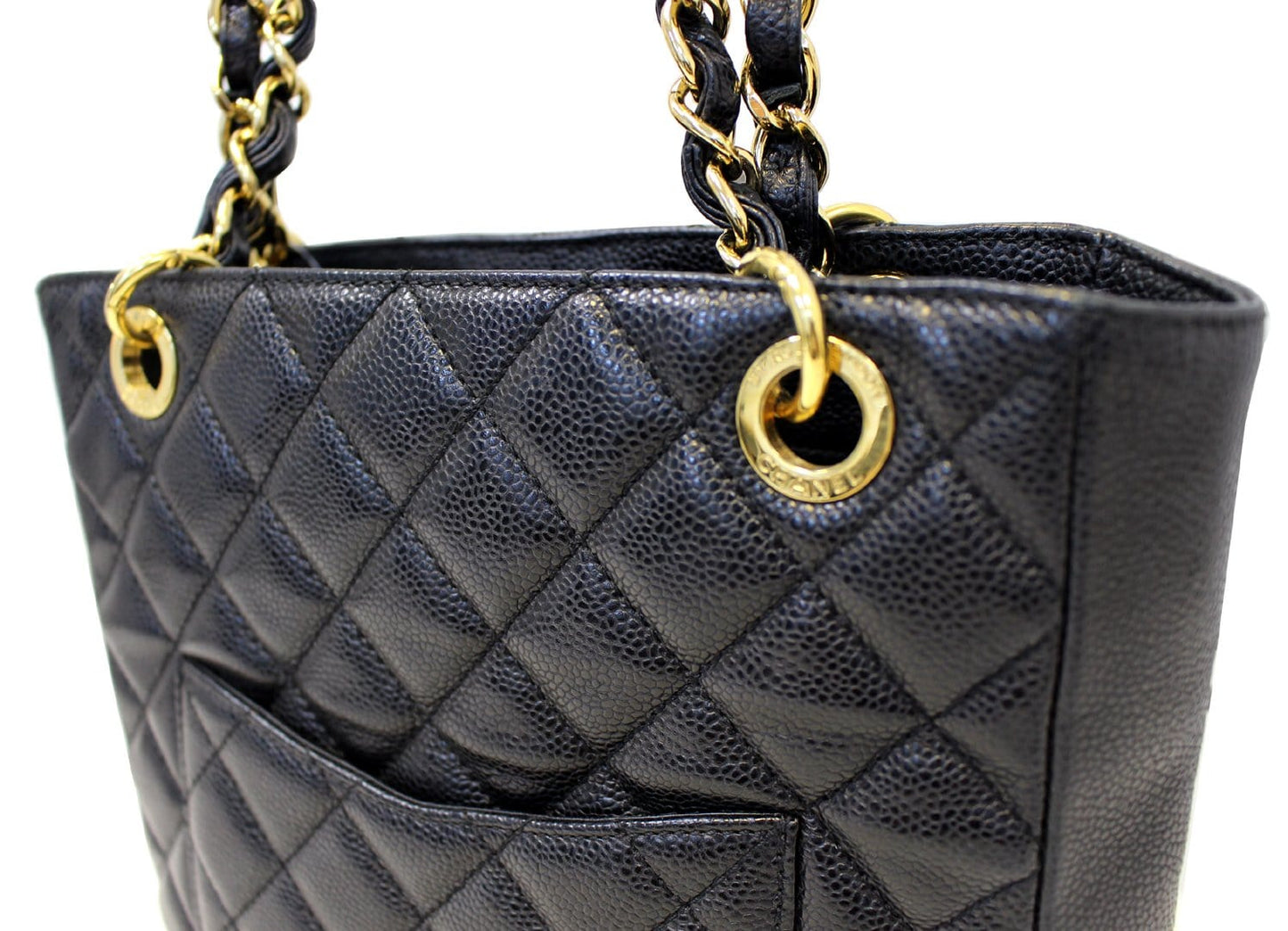CHANEL Black Caviar Leather Petite Shopping Tote Bag