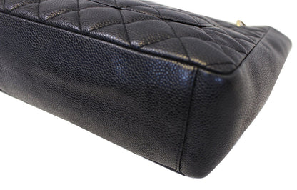CHANEL Black Caviar Leather Petite Shopping Tote Bag