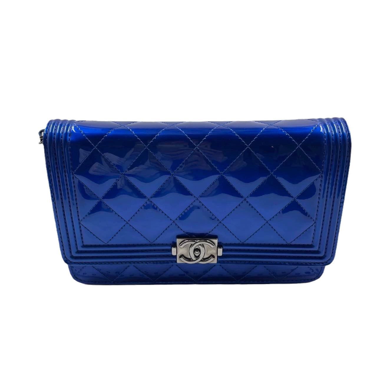 Chanel Boy WOC Wallet on Chain Half Flap Blue Patent Leather