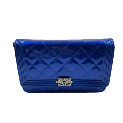 Chanel Boy WOC Wallet on Chain Half Flap Blue Patent Leather