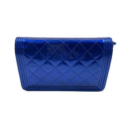 Chanel Boy WOC Wallet on Chain Half Flap Blue Patent Leather
